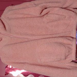 Fuzzy pink zip up sweater